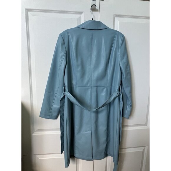 NVLT Vegan Trench Coat Womens L Blue Faux Leather Lined Contemporary - Picture 5 of 12